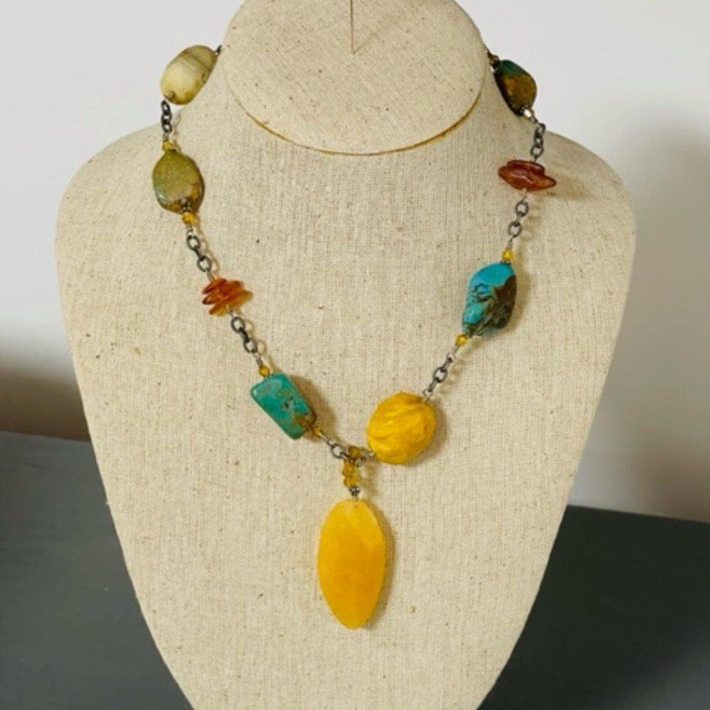 SILPADA N1296 Sterling Silver Turquoise Jasper Amber Pendant 17" Necklace Very G